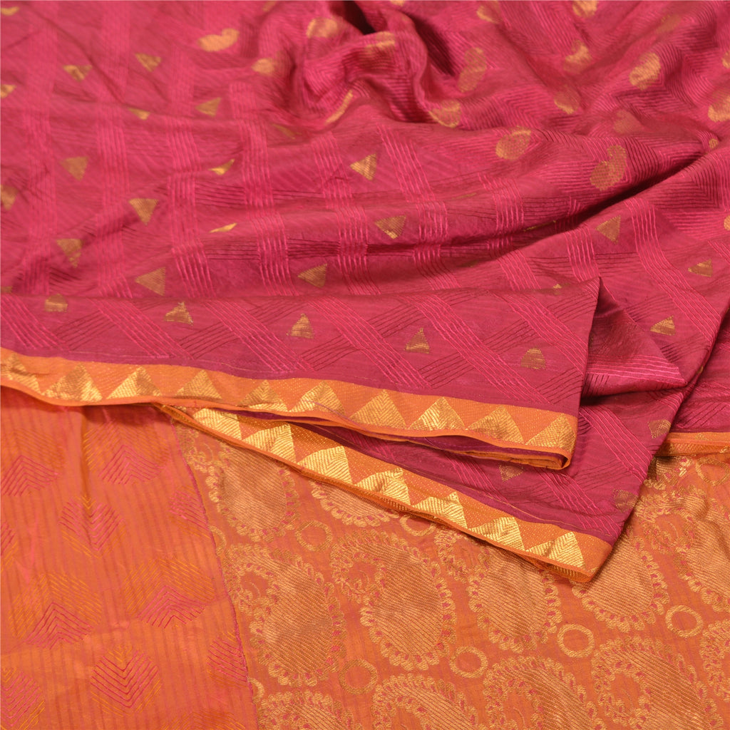Sanskriti Vintage Peach/Pink Sarees Pure Silk Woven Zari Premium Sari Sustainable Fabric