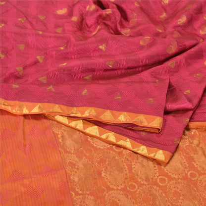 Sanskriti Vintage Peach/Pink Sarees Pure Silk Woven Zari Premium Sari Sustainable Fabric