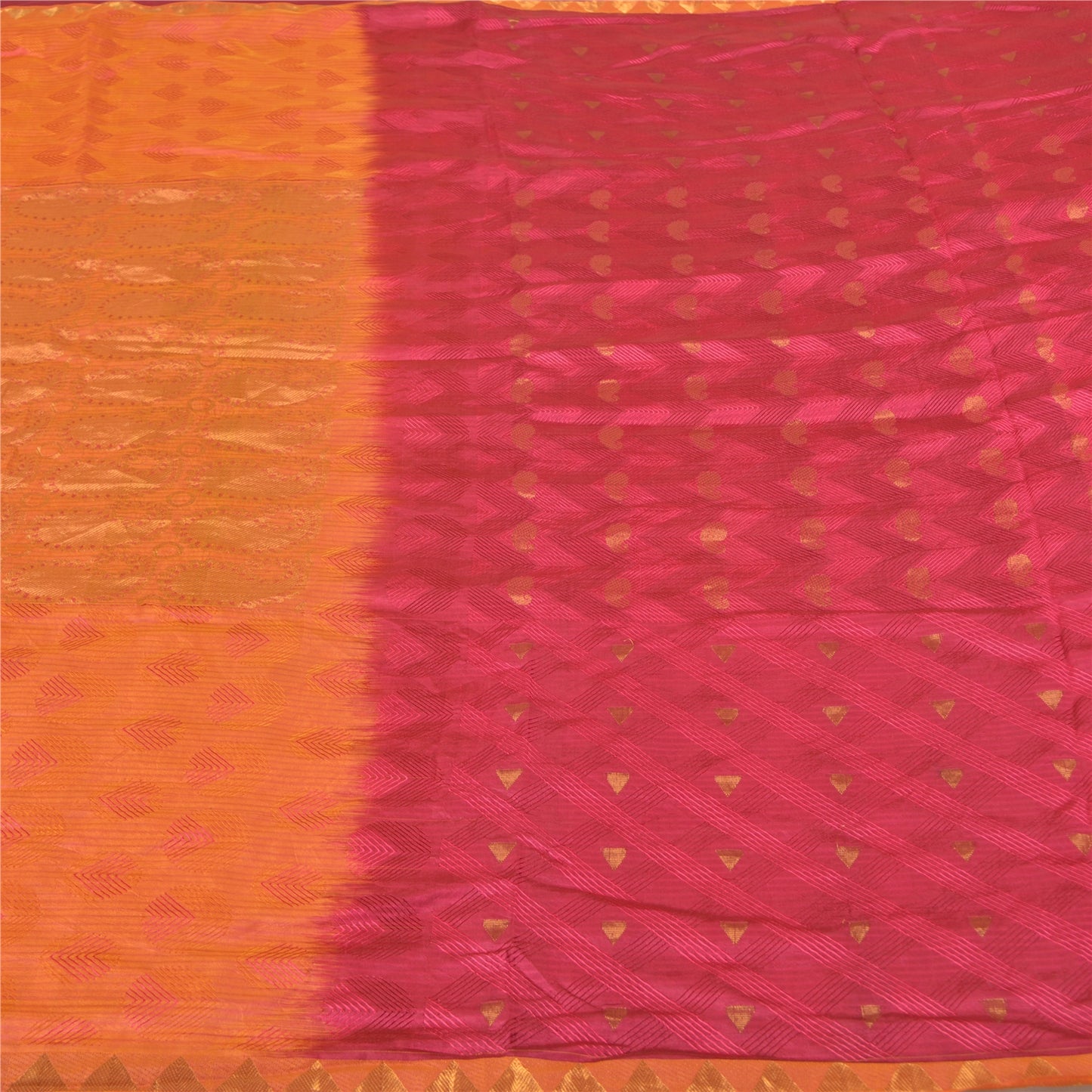 Sanskriti Vintage Peach/Pink Sarees Pure Silk Woven Zari Premium Sari Sustainable Fabric