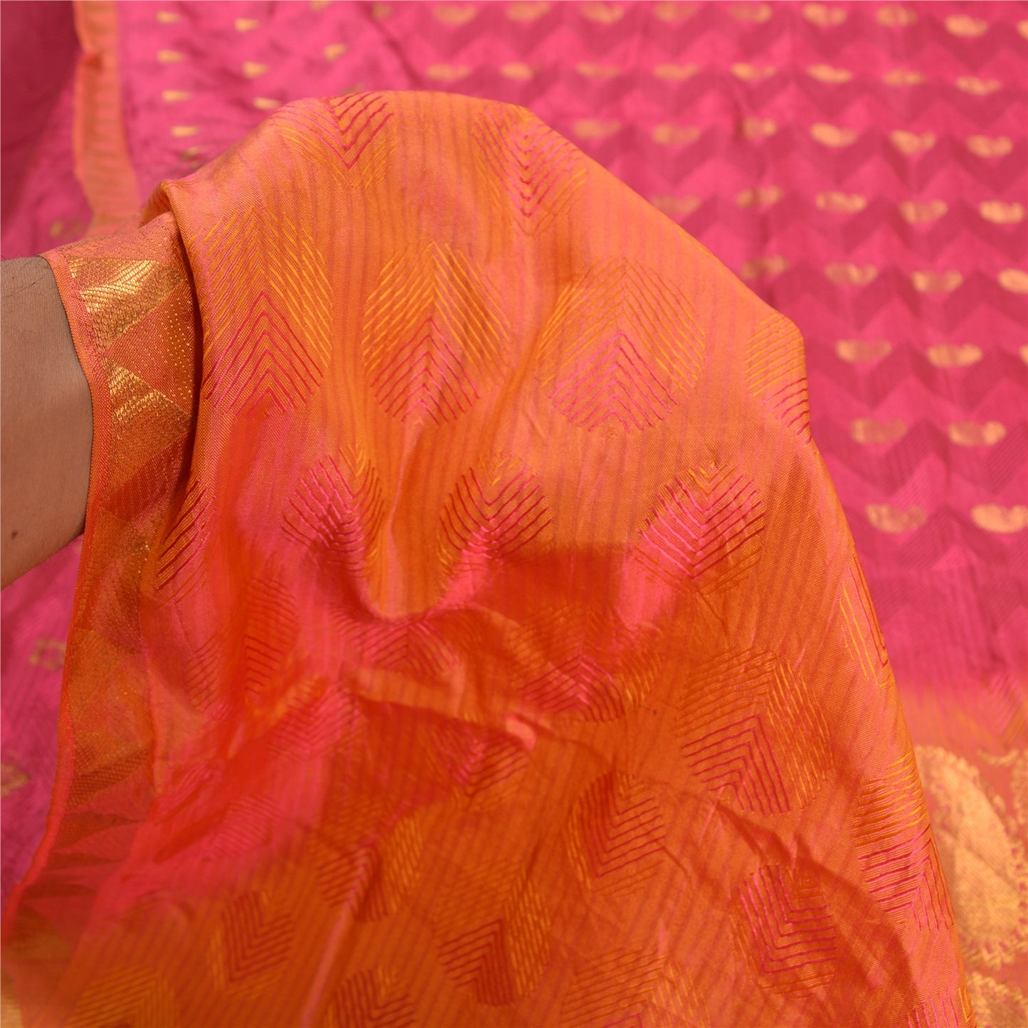 Sanskriti Vintage Peach/Pink Sarees Pure Silk Woven Zari Premium Sari Sustainable Fabric