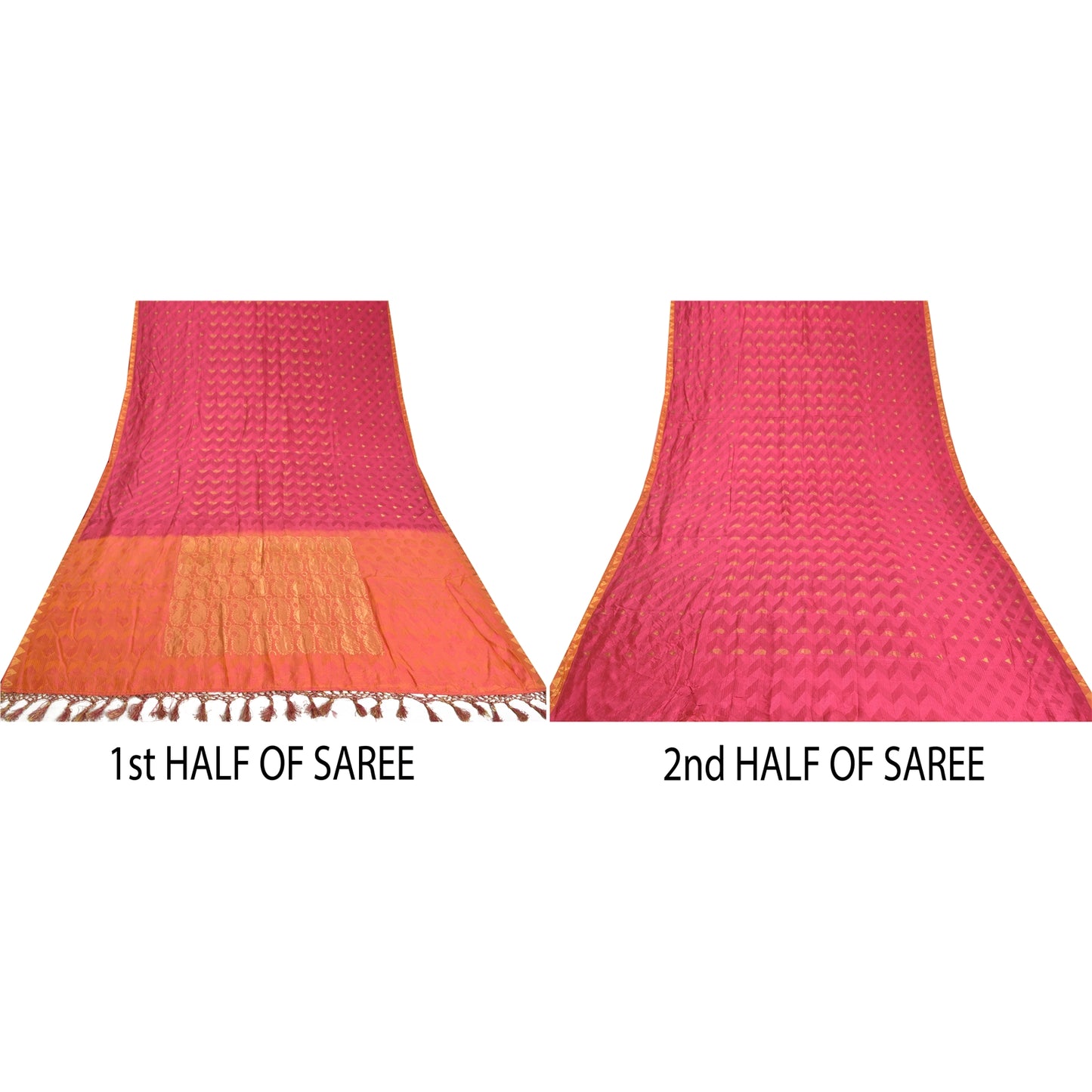 Sanskriti Vintage Peach/Pink Sarees Pure Silk Woven Zari Premium Sari Sustainable Fabric