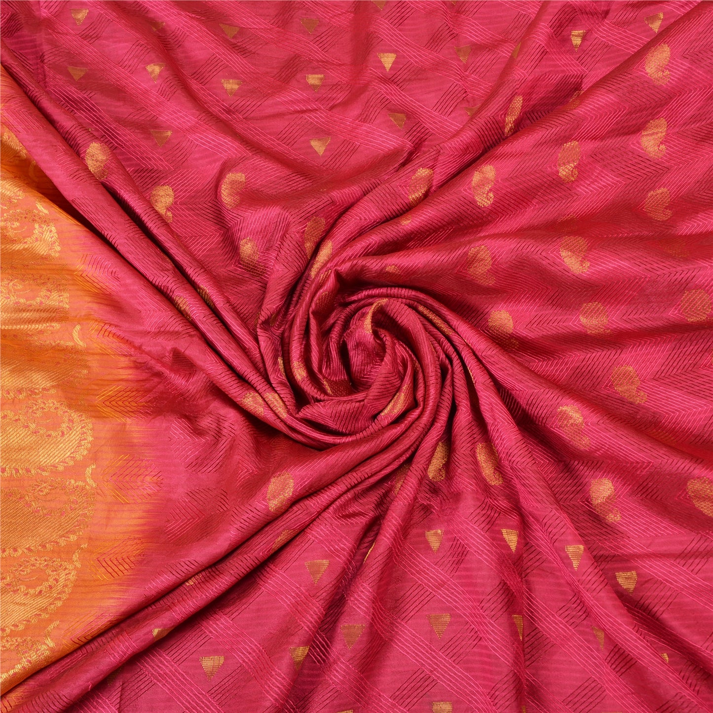 Sanskriti Vintage Peach/Pink Sarees Pure Silk Woven Zari Premium Sari Sustainable Fabric