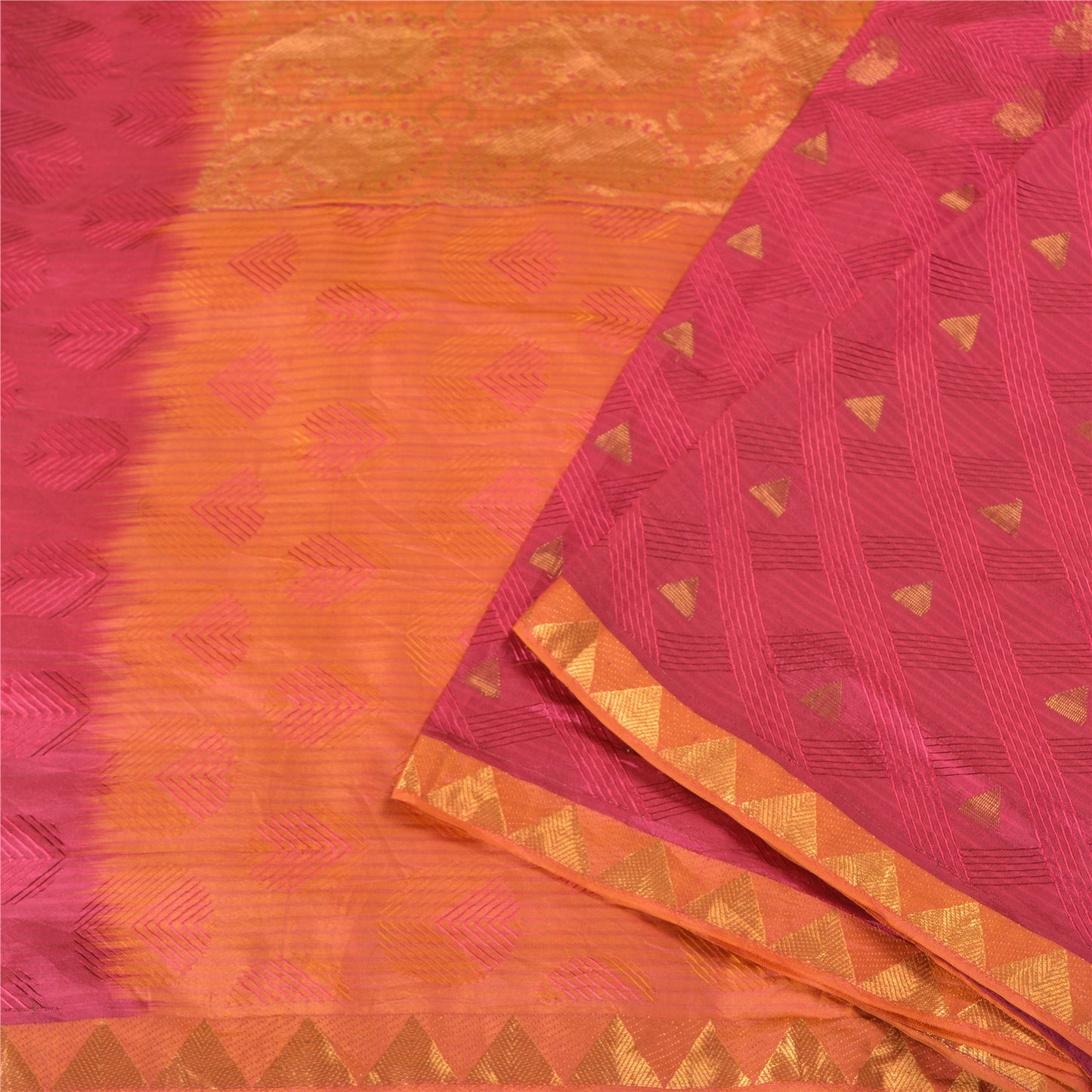 Sanskriti Vintage Peach/Pink Sarees Pure Silk Woven Zari Premium Sari Sustainable Fabric