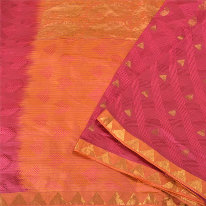 Sanskriti Vintage Peach/Pink Sarees Pure Silk Woven Zari Premium Sari Sustainable Fabric