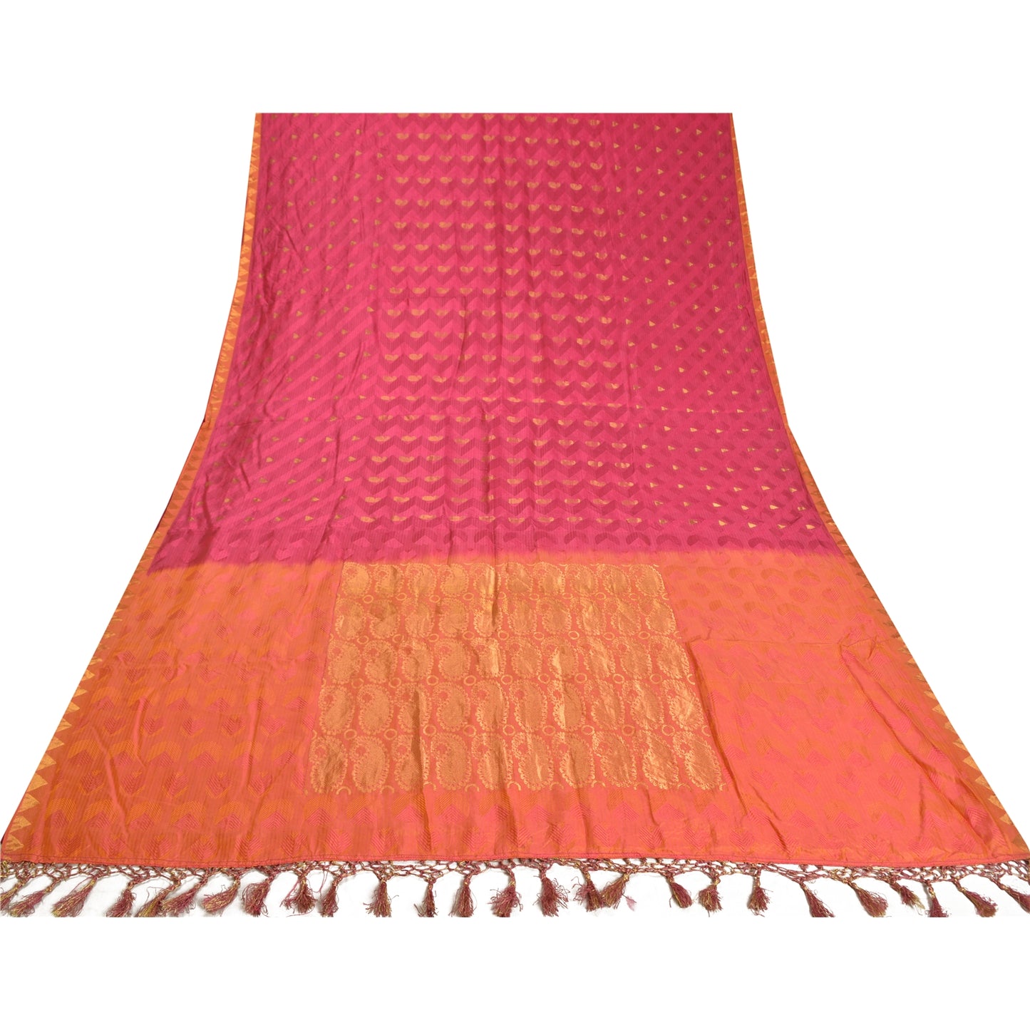 Sanskriti Vintage Peach/Pink Sarees Pure Silk Woven Zari Premium Sari Sustainable Fabric