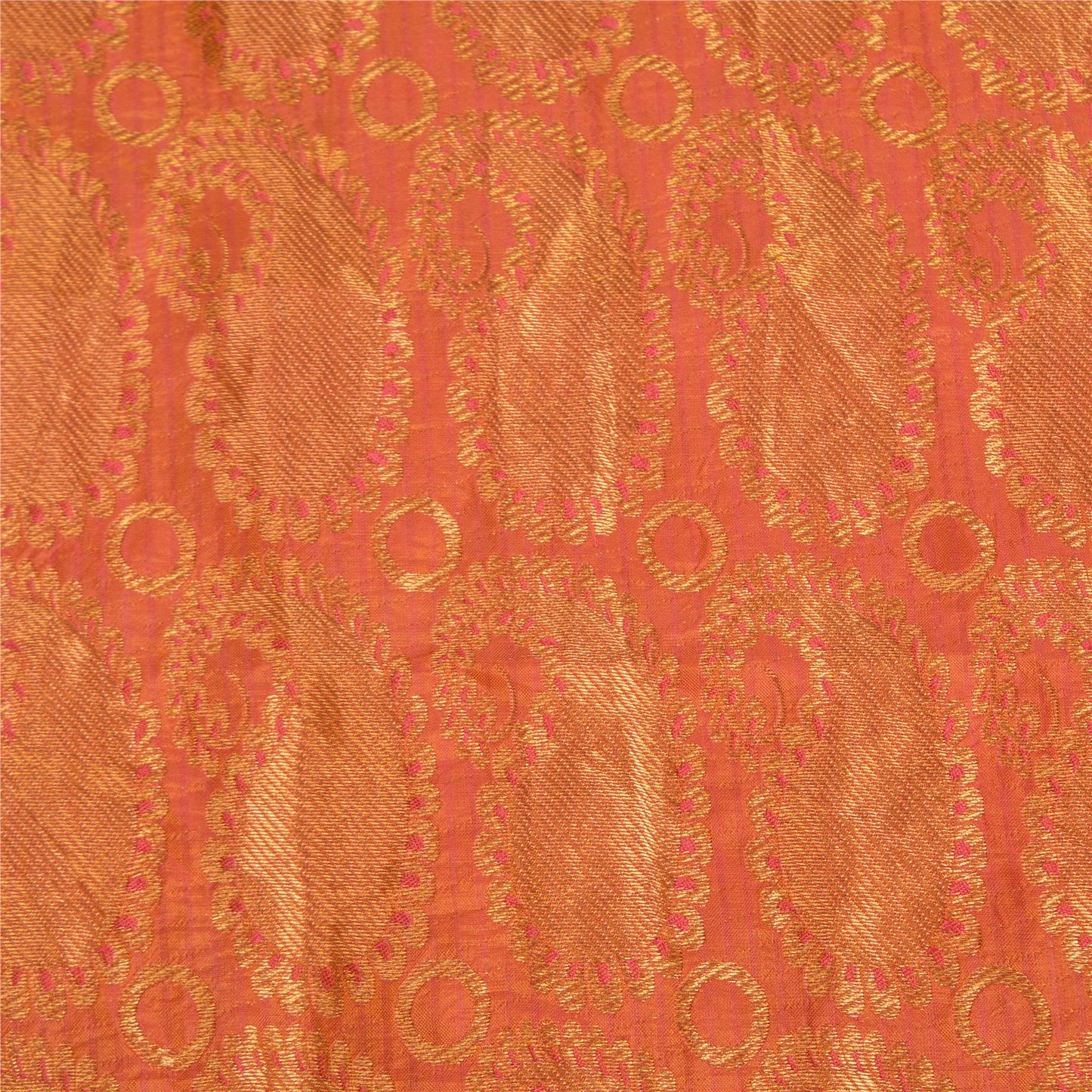 Sanskriti Vintage Peach/Pink Sarees Pure Silk Woven Zari Premium Sari Sustainable Fabric