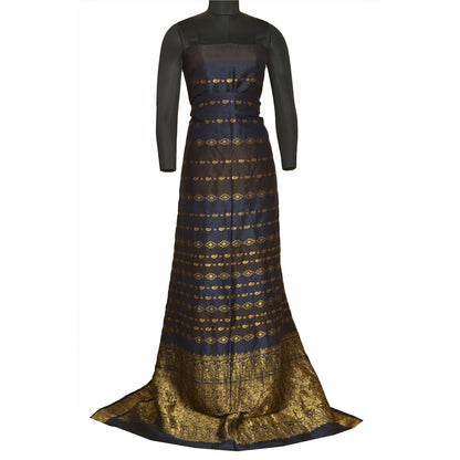 Sanskriti Vintage Blue/Brown Sarees Pure Silk Woven Brocade/Banarasi Sari Sustainable Fabric