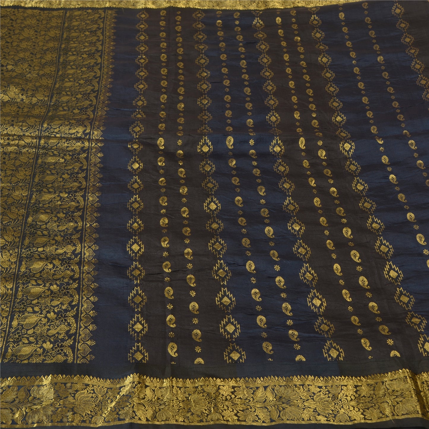 Sanskriti Vintage Blue/Brown Sarees Pure Silk Woven Brocade/Banarasi Sari Sustainable Fabric