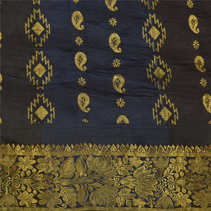 Sanskriti Vintage Blue/Brown Sarees Pure Silk Woven Brocade/Banarasi Sari Sustainable Fabric