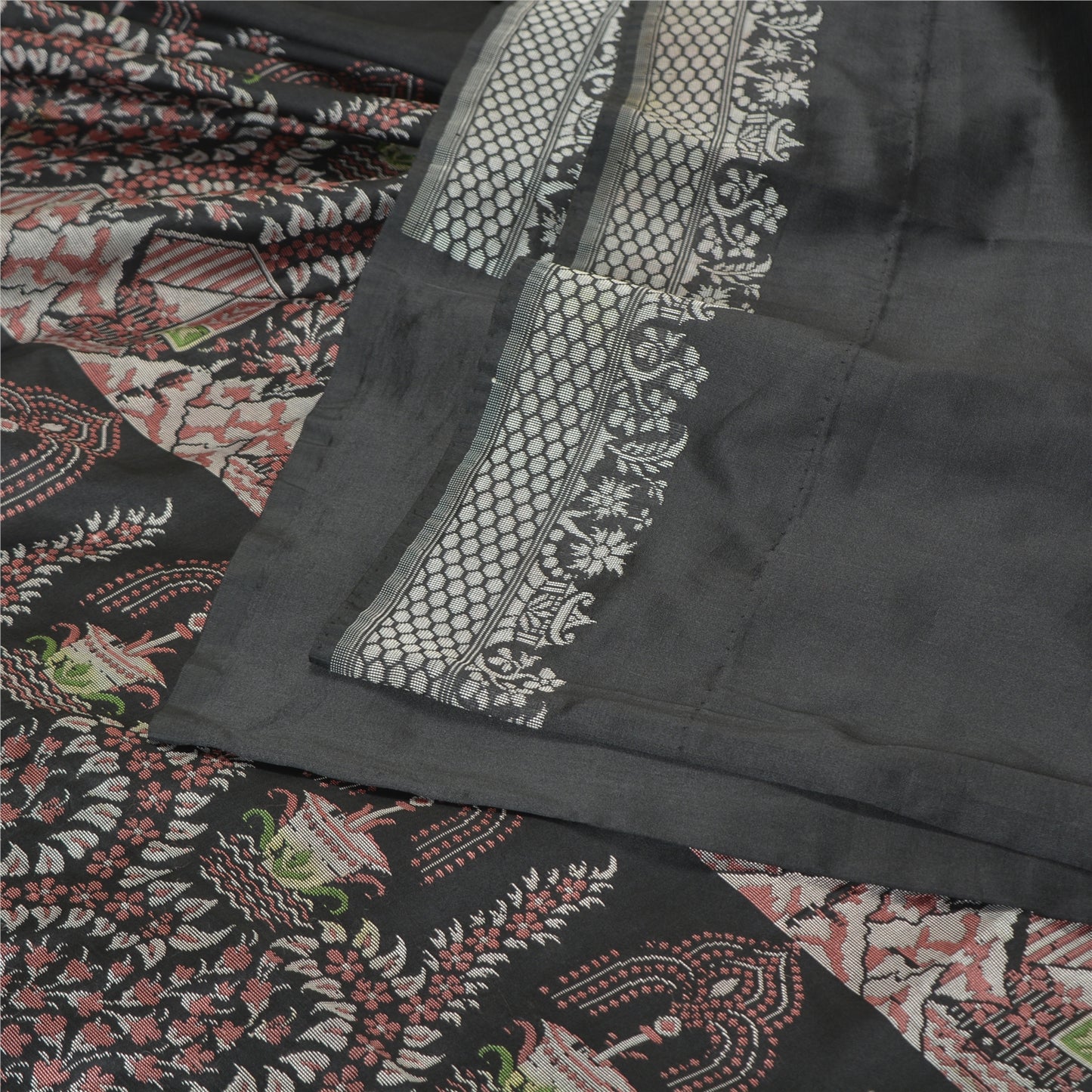 Sanskriti Vintage Black Indian Sarees Art Silk Woven Unique Sari 5 YD Sustainable Fabric