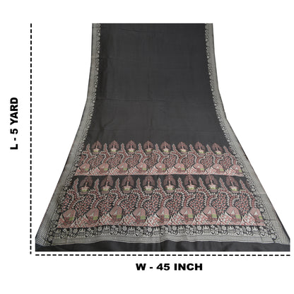 Sanskriti Vintage Black Indian Sarees Art Silk Woven Unique Sari 5 YD Sustainable Fabric