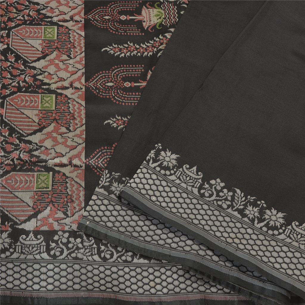 Sanskriti Vintage Black Indian Sarees Art Silk Woven Unique Sari 5 YD Sustainable Fabric