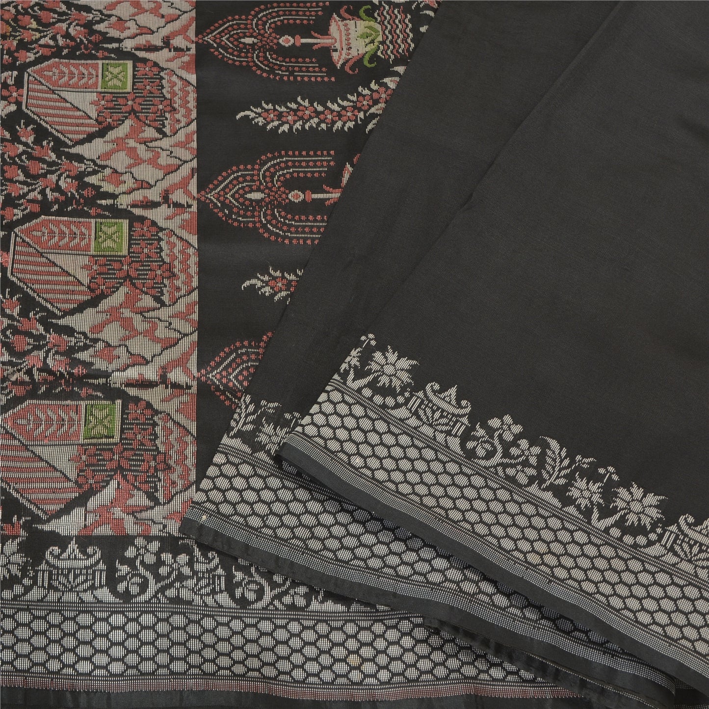 Sanskriti Vintage Black Indian Sarees Art Silk Woven Unique Sari 5 YD Sustainable Fabric