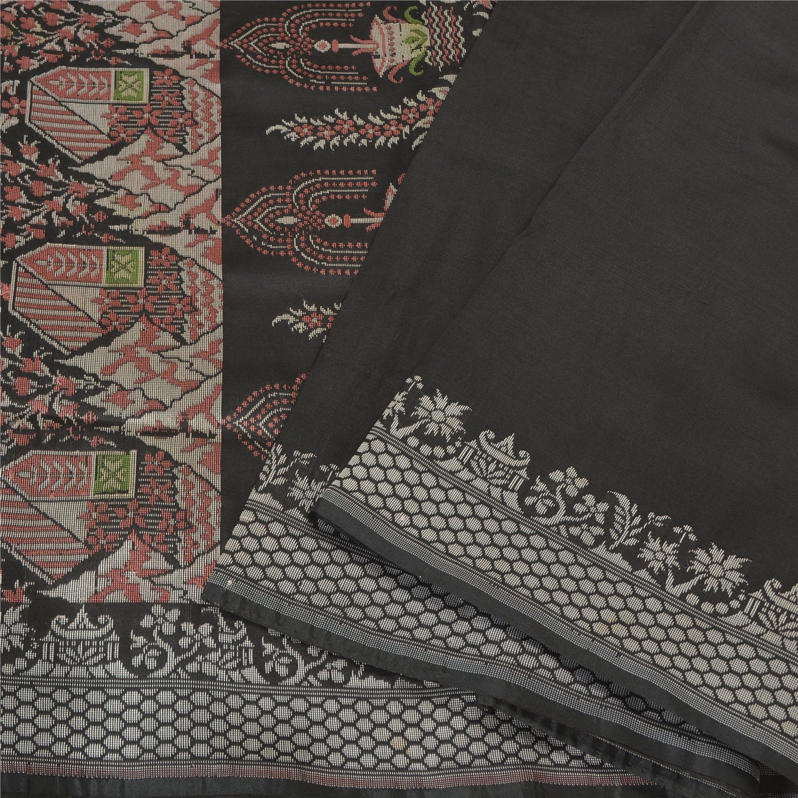 Sanskriti Vintage Sorte Indiske Sarier Kunstsilke Vævet Unik Sari 5 Yards Bæredygtigt Stof