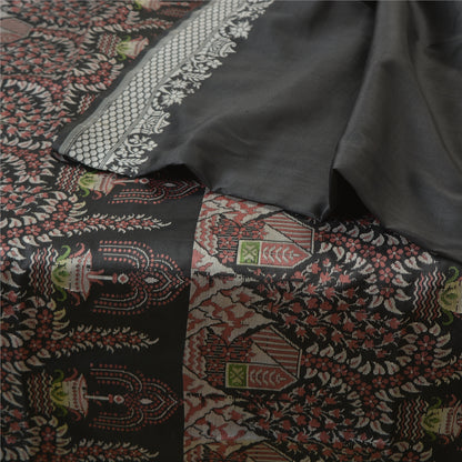 Sanskriti Vintage Black Indian Sarees Art Silk Woven Unique Sari 5 YD Sustainable Fabric