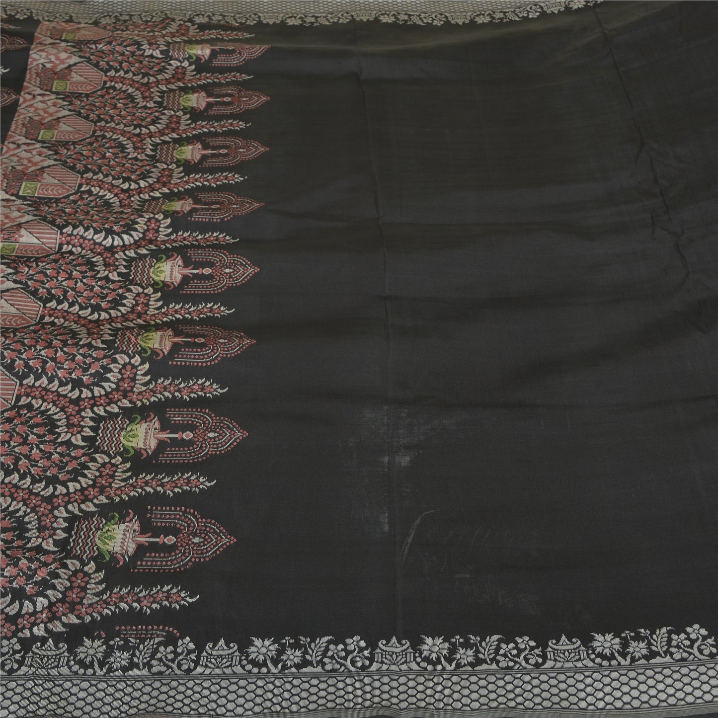 Sanskriti Vintage Black Indian Sarees Art Silk Woven Unique Sari 5 YD Sustainable Fabric