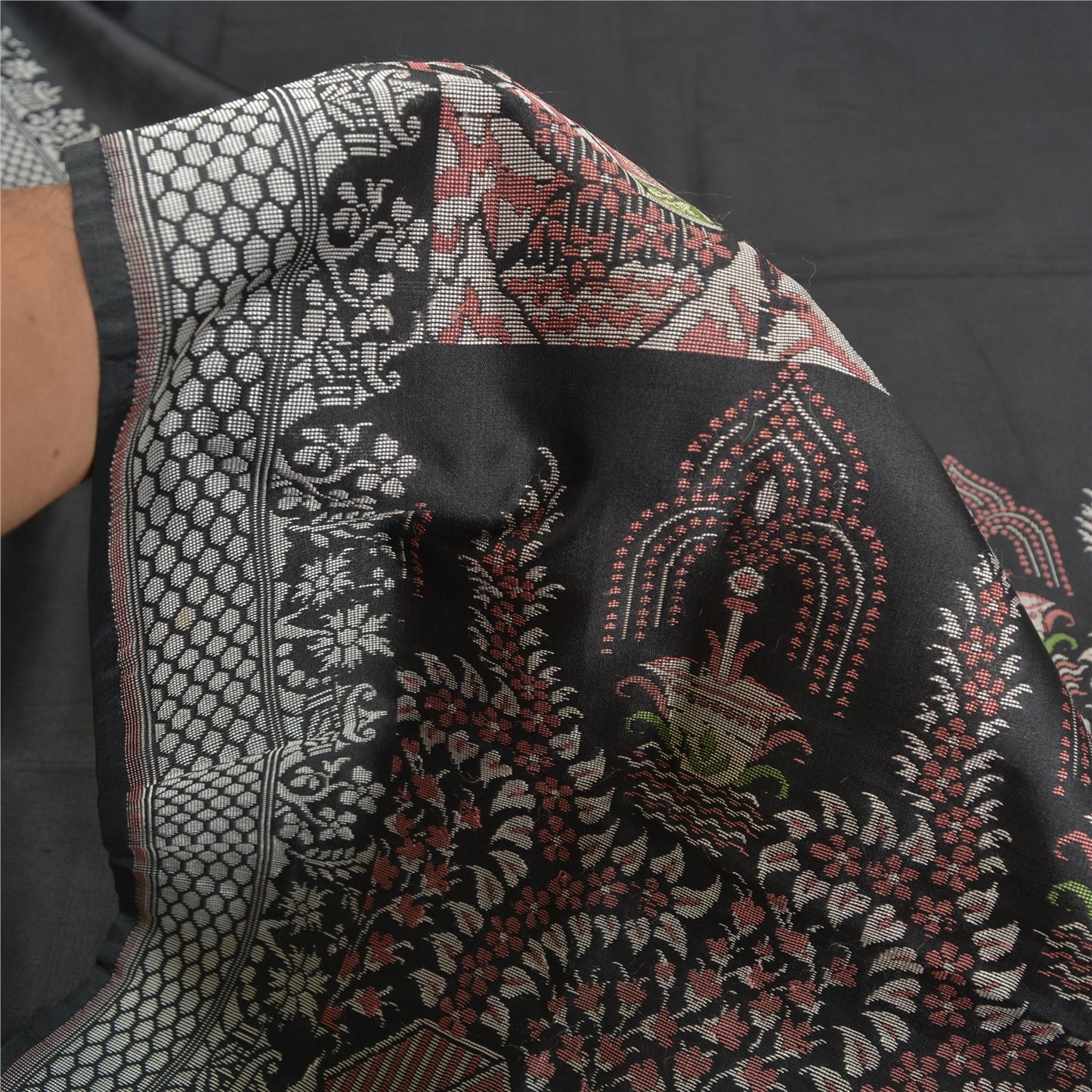 Sanskriti Vintage Black Indian Sarees Art Silk Woven Unique Sari 5 YD Sustainable Fabric