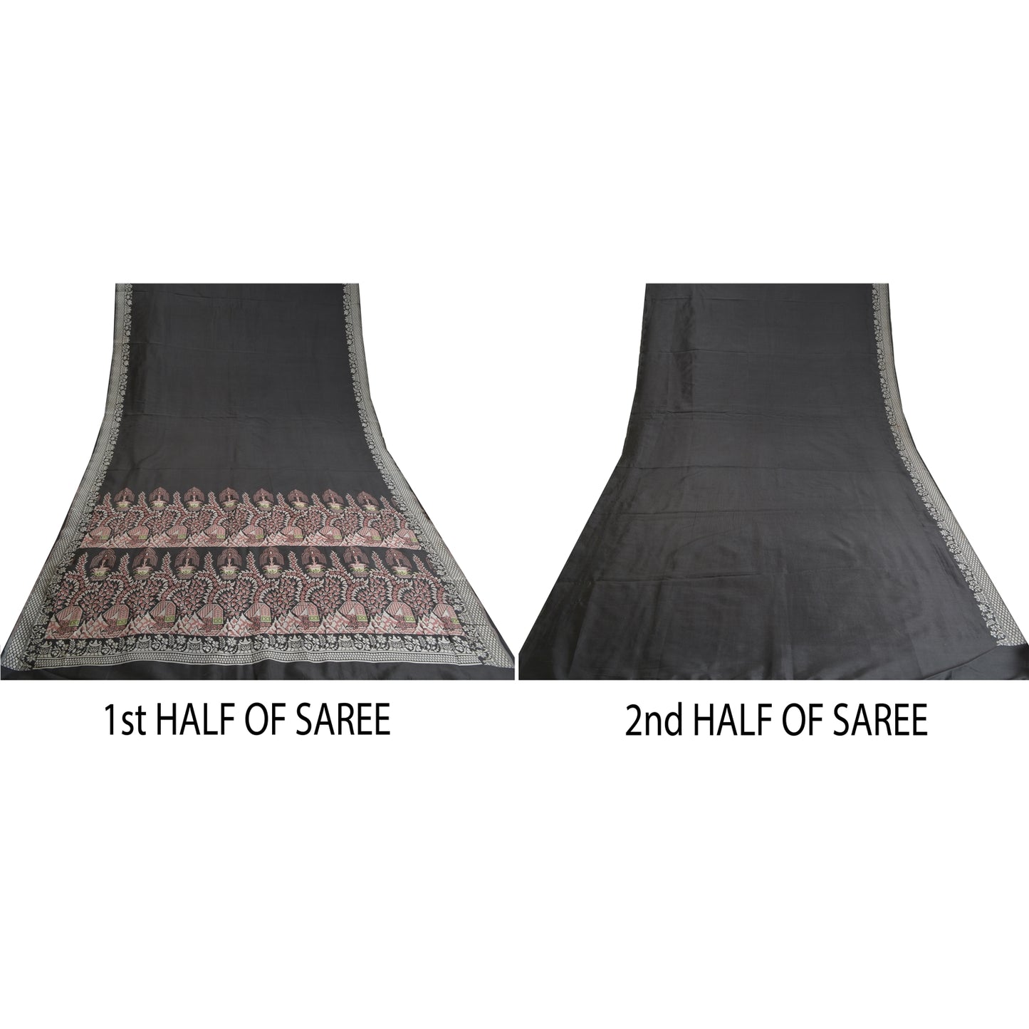 Sanskriti Vintage Black Indian Sarees Art Silk Woven Unique Sari 5 YD Sustainable Fabric