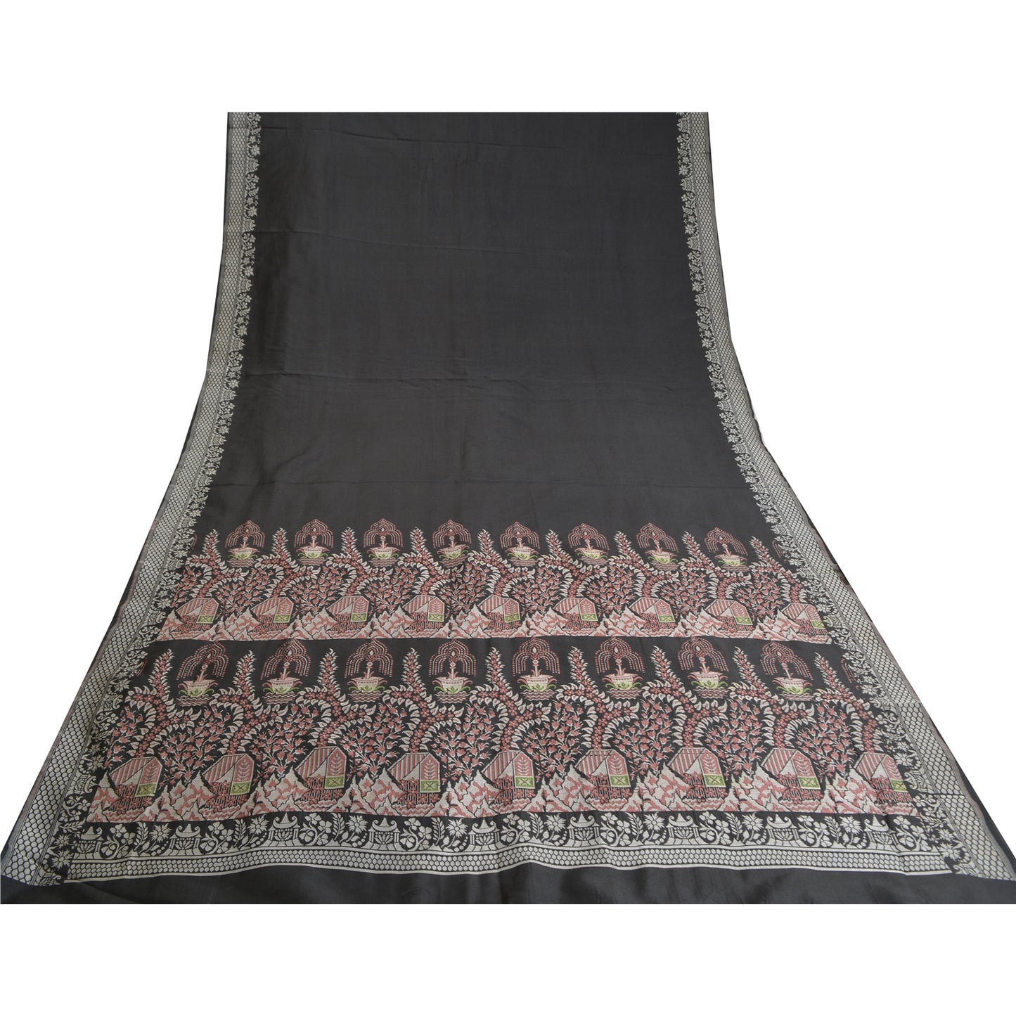 Sanskriti Vintage Black Indian Sarees Art Silk Woven Unique Sari 5 YD Sustainable Fabric