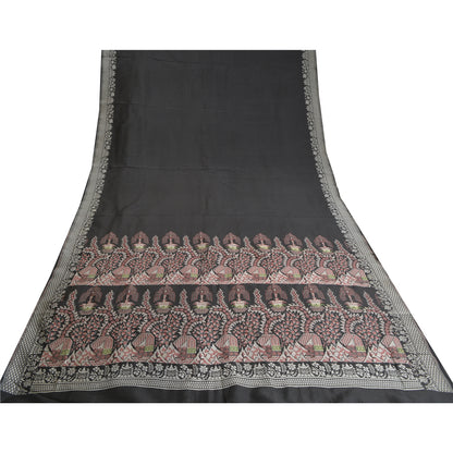 Sanskriti Vintage Black Indian Sarees Art Silk Woven Unique Sari 5 YD Sustainable Fabric