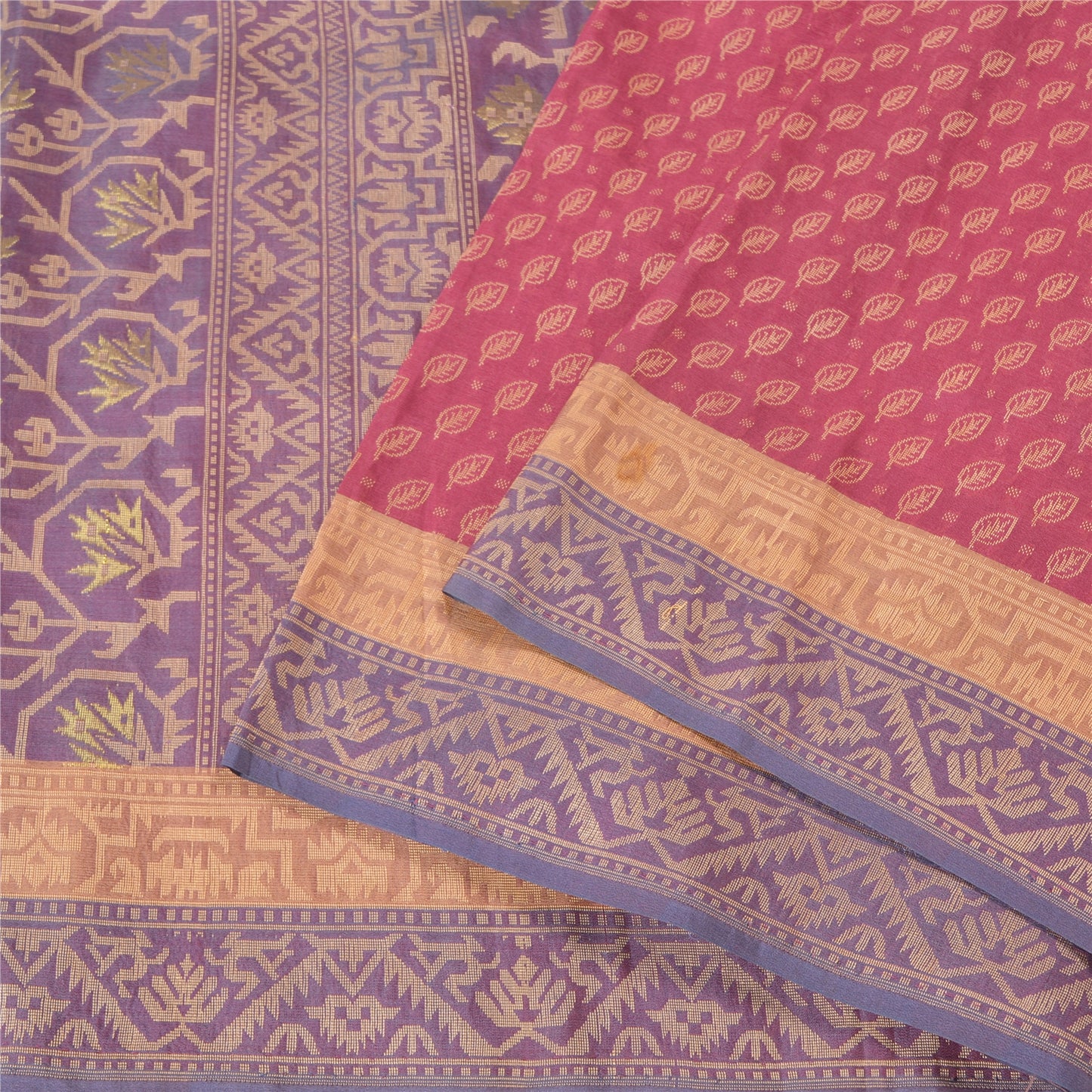 Sanskriti Vintage Pink/Lilla Sarees Pure Silke Woven Jamdani Special Sari Sustainable Stof
