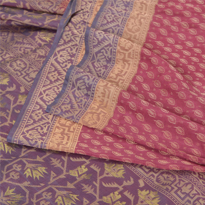 Sanskriti Vintage Pink/Lilla Sarees Pure Silke Woven Jamdani Special Sari Sustainable Stof