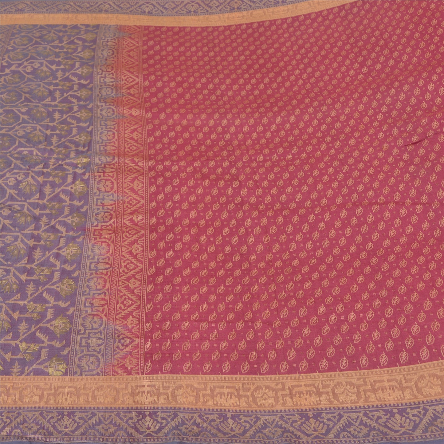 Sanskriti Vintage Pink/Lilla Sarees Pure Silke Woven Jamdani Special Sari Sustainable Stof