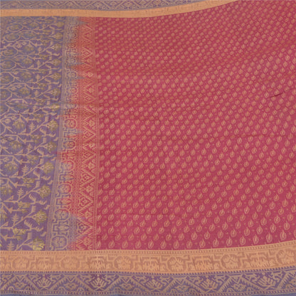 Sanskriti Vintage Pink/Lilla Sarees Pure Silke Woven Jamdani Special Sari Sustainable Stof