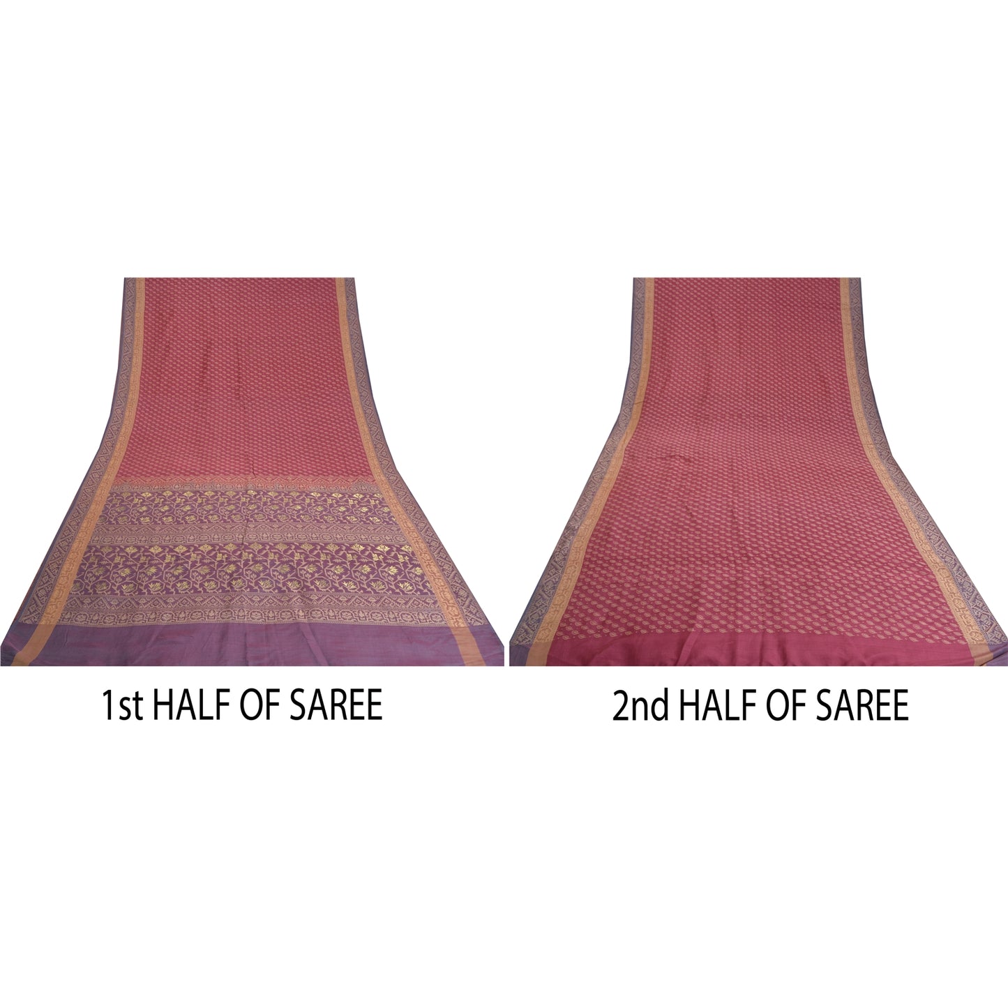 Sanskriti Vintage Pink/Lilla Sarees Pure Silke Woven Jamdani Special Sari Sustainable Stof