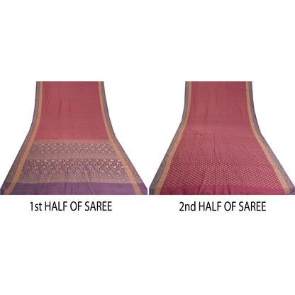 Sanskriti Vintage Pink/Lilla Sarees Pure Silke Woven Jamdani Special Sari Sustainable Stof