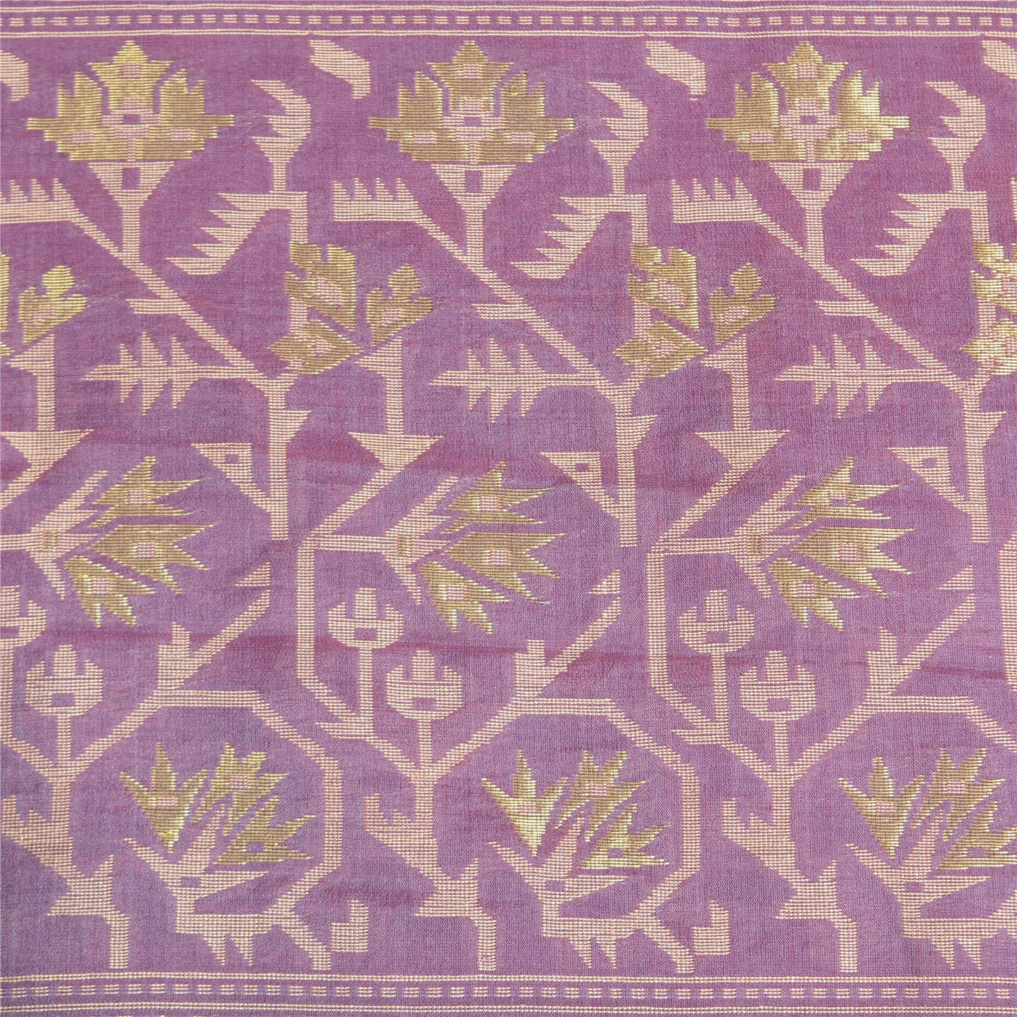 Sanskriti Vintage Pink/Lilla Sarees Pure Silke Woven Jamdani Special Sari Sustainable Stof