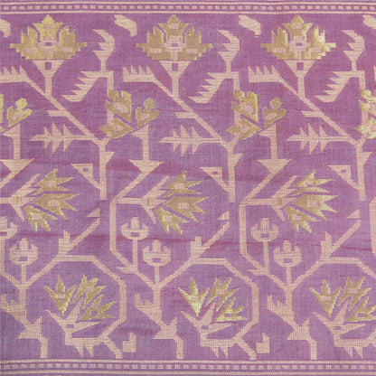 Sanskriti Vintage Pink/Lilla Sarees Pure Silke Woven Jamdani Special Sari Sustainable Stof