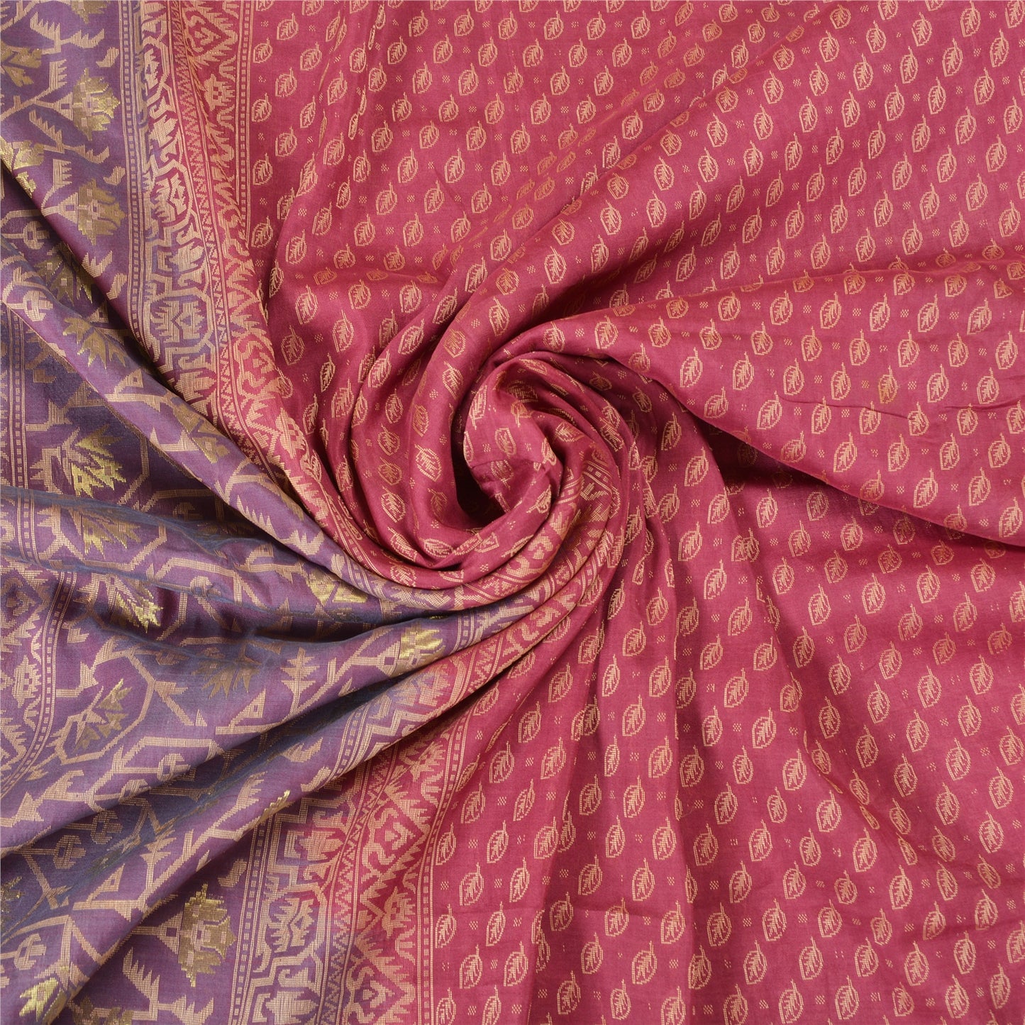 Sanskriti Vintage Pink/Lilla Sarees Pure Silke Woven Jamdani Special Sari Sustainable Stof