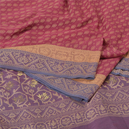 Sanskriti Vintage Pink/Purple Sarees Pure Silk Woven Jamdani Special Sari Sustainable Fabric