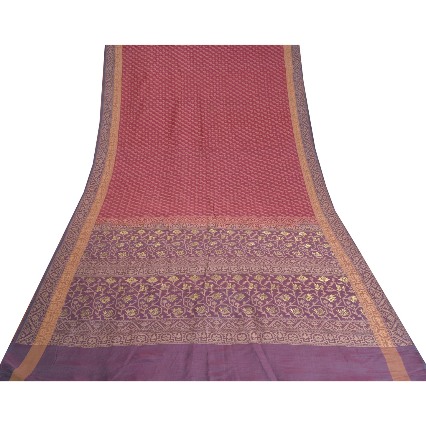 Sanskriti Vintage Pink/Lilla Sarees Pure Silke Woven Jamdani Special Sari Sustainable Stof
