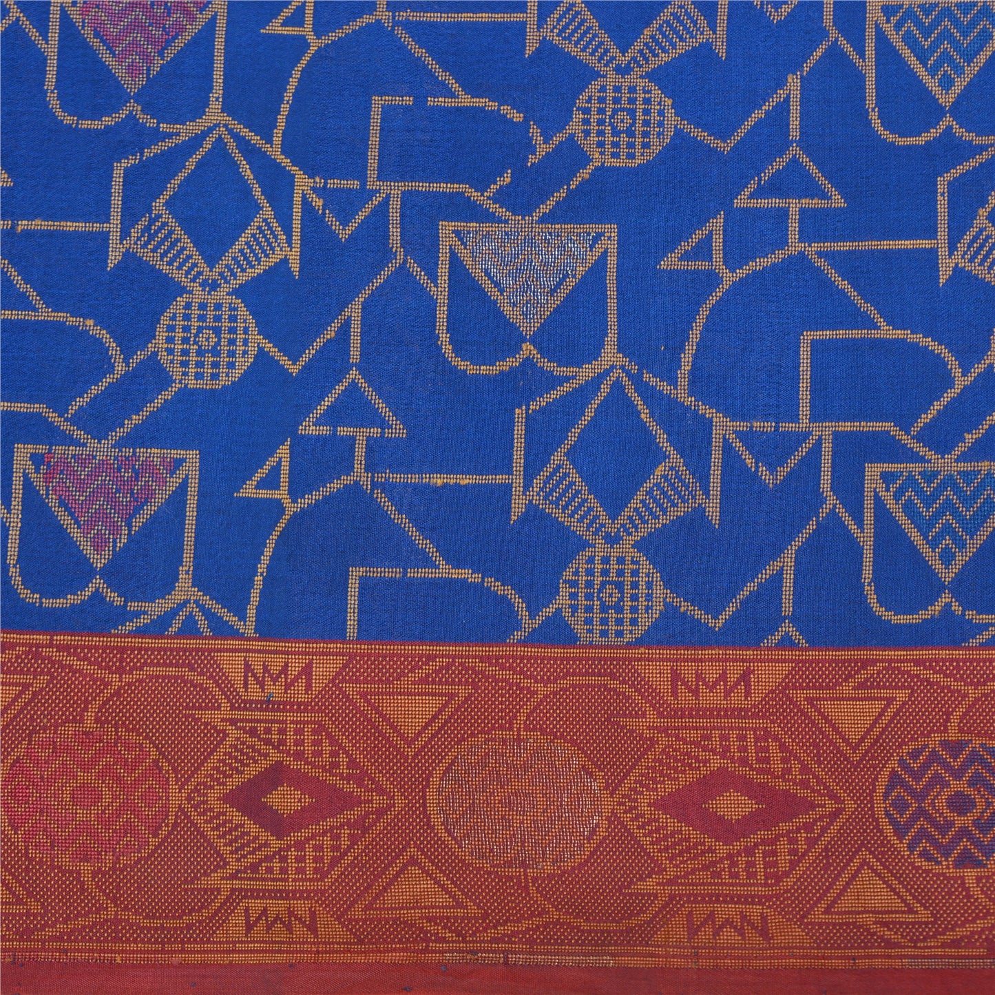 Sanskriti Vintage Blå/Mørkerøde Sarier 100% Ren Silke Vævet Tanchoi Sari Bæredygtigt Stof