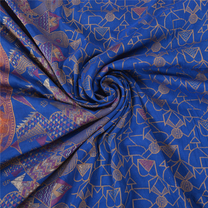 Sanskriti Vintage Blå/Mørkerøde Sarier 100% Ren Silke Vævet Tanchoi Sari Bæredygtigt Stof