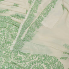 Load image into Gallery viewer, Sanskriti Vintage Ivory Sarees Georgette Hand Embroidered Chikankari Sari Fabric
