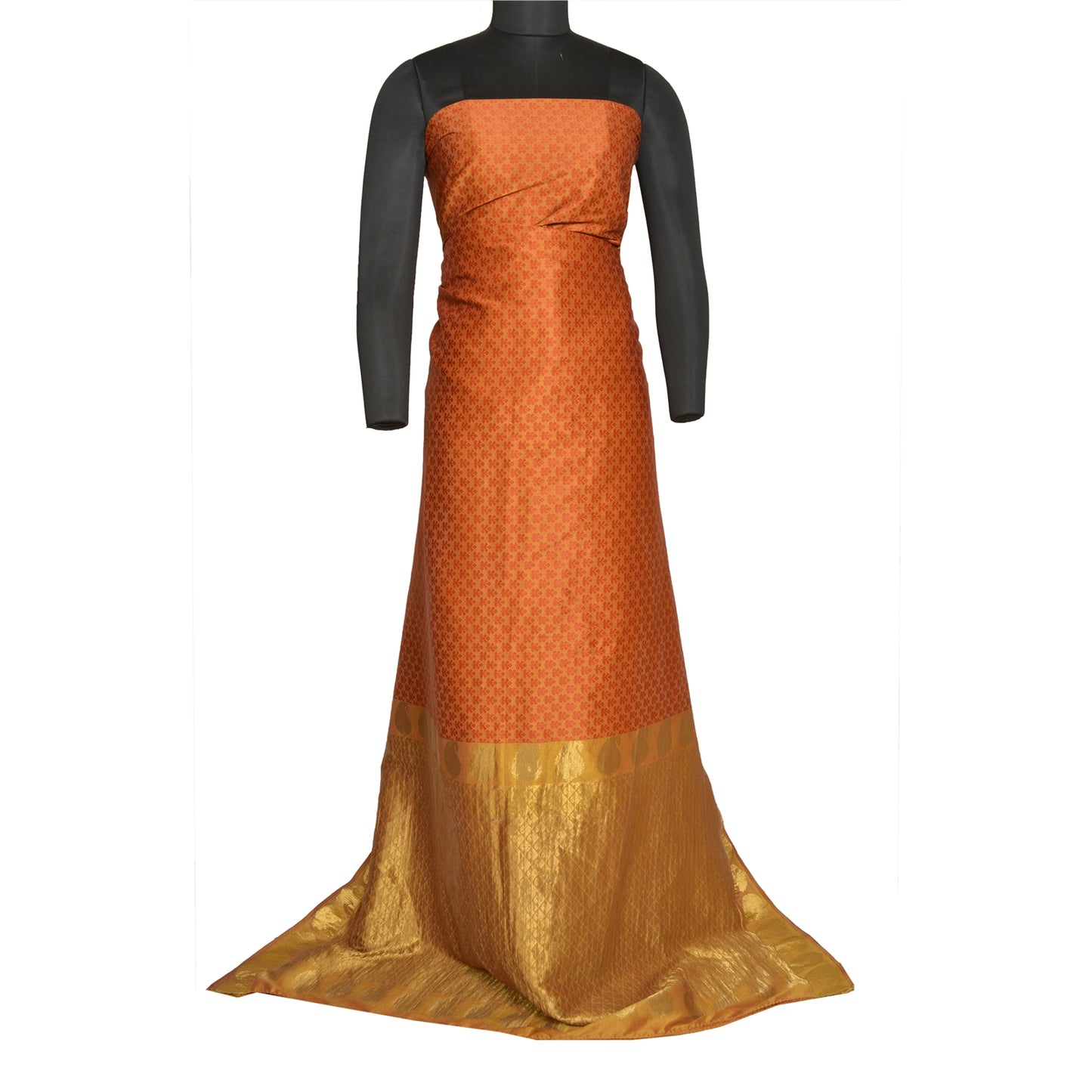 Sanskriti Vintage Orange/Golden Sarees Pure Silk Brocade/Banarasi Sari Sustainable Fabric