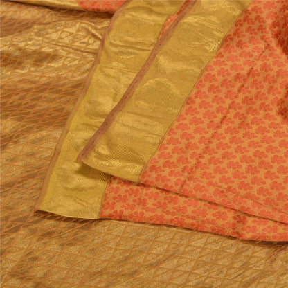 Sanskriti Vintage Orange/Golden Sarees Pure Silk Brocade/Banarasi Sari Sustainable Fabric
