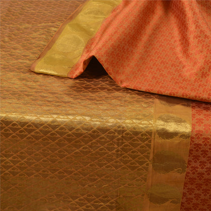 Sanskriti Vintage Orange/Golden Sarees Pure Silk Brocade/Banarasi Sari Sustainable Fabric