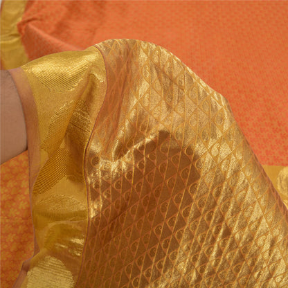 Sanskriti Vintage Orange/Golden Sarees Pure Silk Brocade/Banarasi Sari Sustainable Fabric