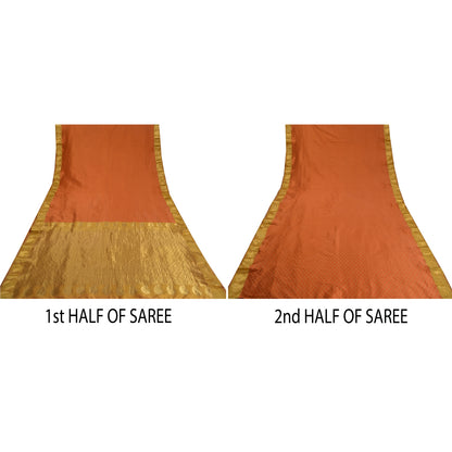 Sanskriti Vintage Orange/Golden Sarees Pure Silk Brocade/Banarasi Sari Sustainable Fabric