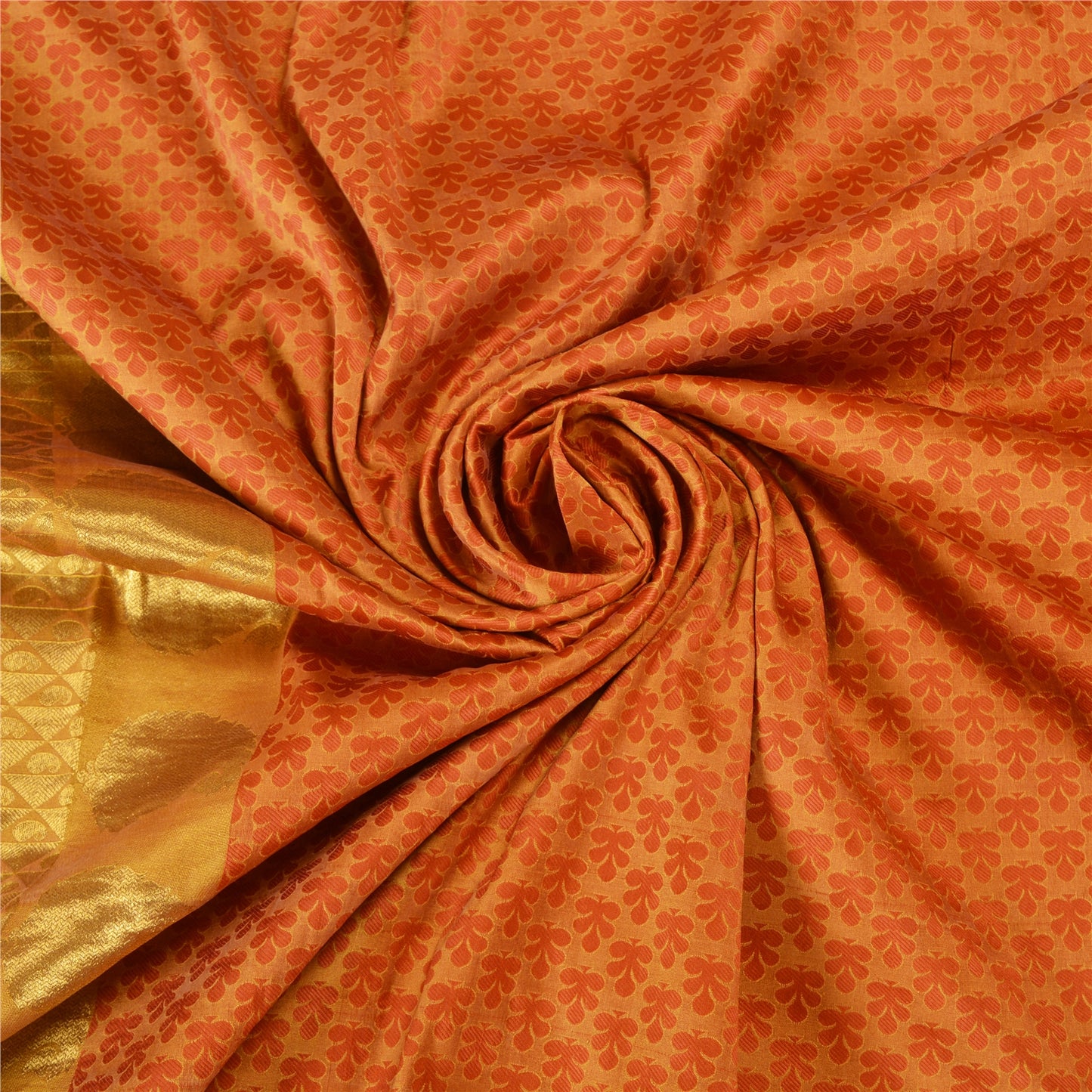 Sanskriti Vintage Orange/Golden Sarees Pure Silk Brocade/Banarasi Sari Sustainable Fabric