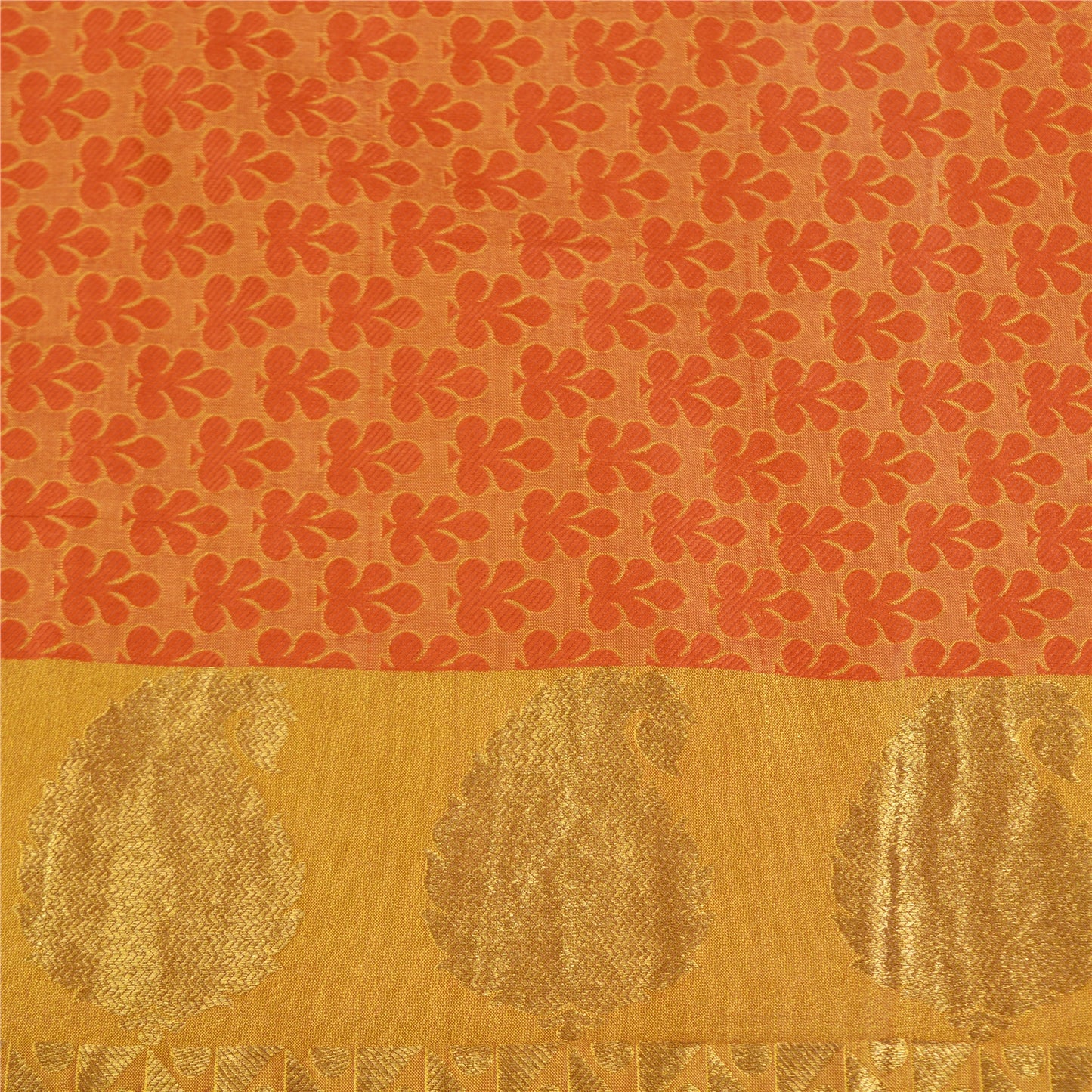 Sanskriti Vintage Orange/Golden Sarees Pure Silk Brocade/Banarasi Sari Sustainable Fabric
