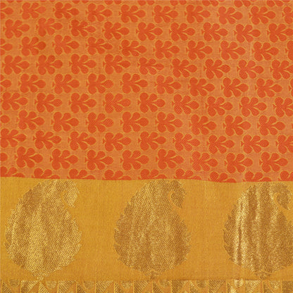 Sanskriti Vintage Orange/Golden Sarees Pure Silk Brocade/Banarasi Sari Sustainable Fabric