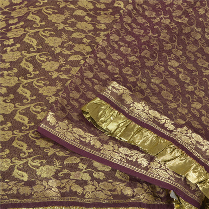 Sanskriti Vintage Purple Sarees Pure Silk Woven Brocade/Banarasi Sari Sustainable Fabric