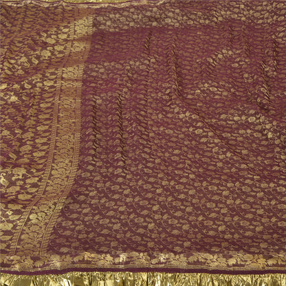 Sanskriti Vintage Purple Sarees Pure Silk Woven Brocade/Banarasi Sari Sustainable Fabric