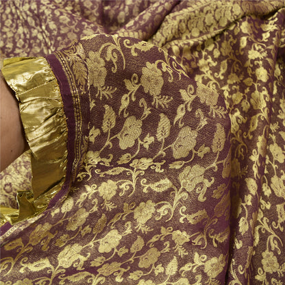 Sanskriti Vintage Purple Sarees Pure Silk Woven Brocade/Banarasi Sari Sustainable Fabric