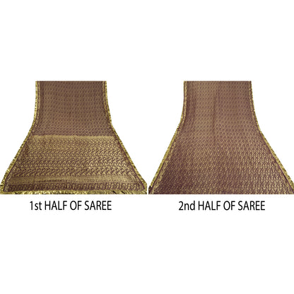 Sanskriti Vintage Purple Sarees Pure Silk Woven Brocade/Banarasi Sari Sustainable Fabric